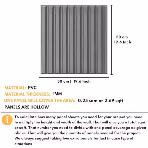 Novecrafto 3D Fluted Line PVC Wall Panels, Grey, 6 Sheets, W/D/H: 50 x 50 x 50 cm – 6