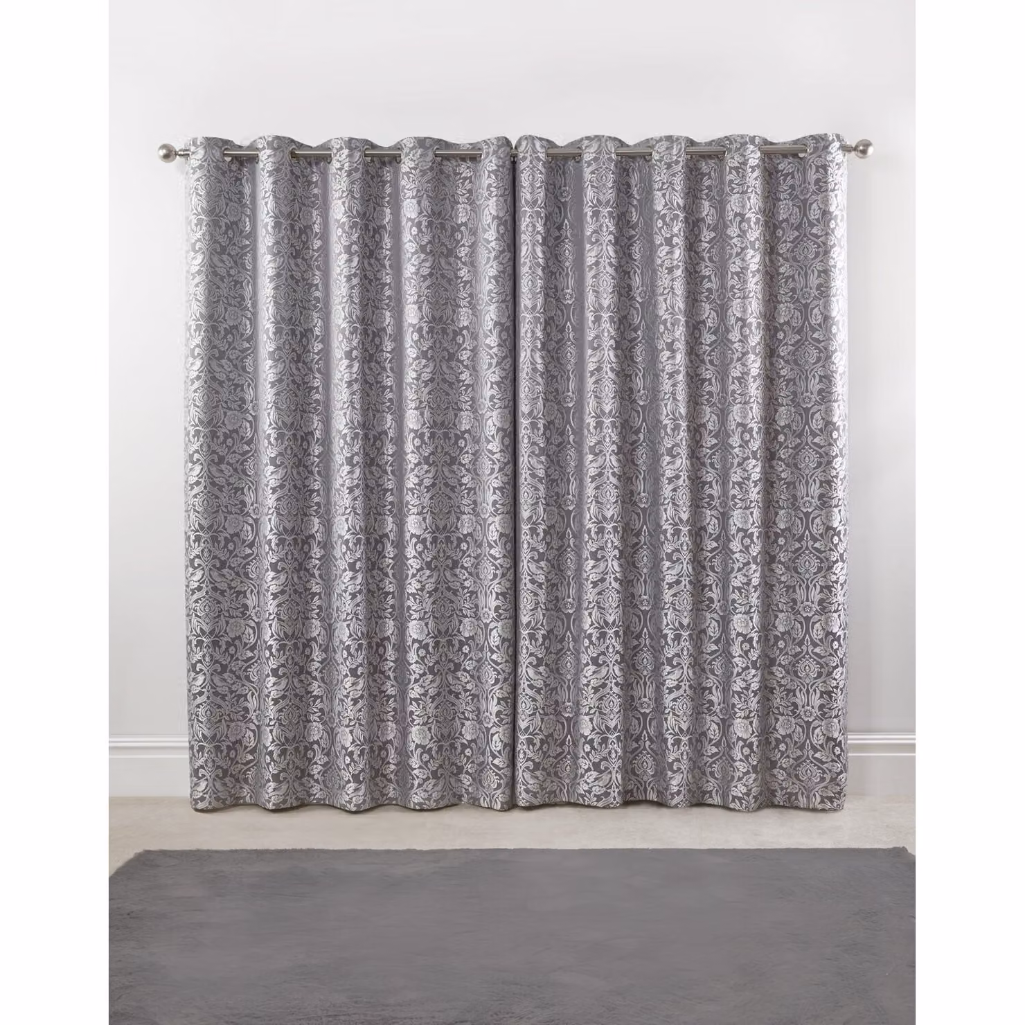 NewEdgeBlinds Silver and Grey Floral Jacquard Eyelet Curtains, Width: 228 cm – 2