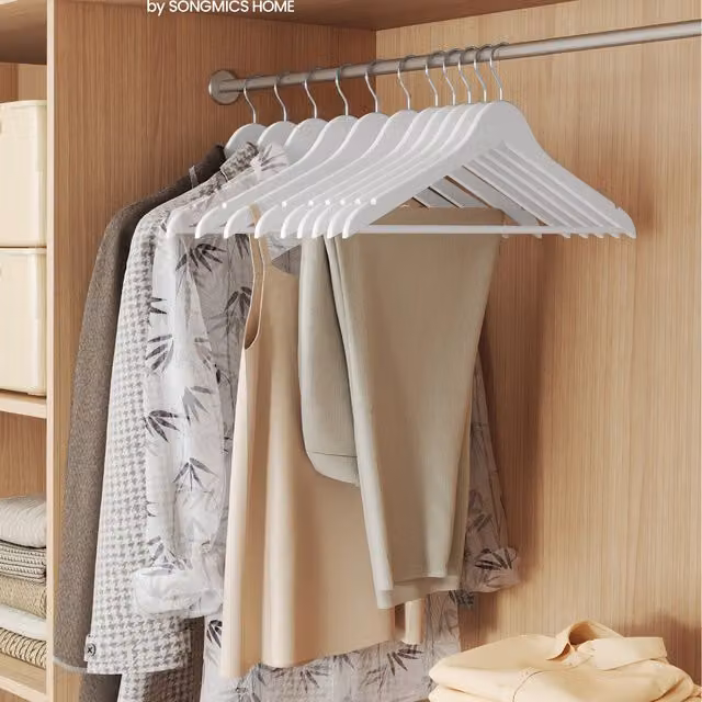 SONGMICS Solid Birch Wood Coat Hangers with Swivel Hooks, White