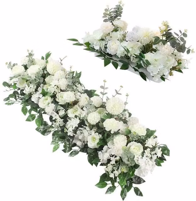 NESTLUNE White Artificial Silk Flower Row for Wedding Arch Backdrops, W: 100 cm, D: 15 cm, H: 15 cm – 1