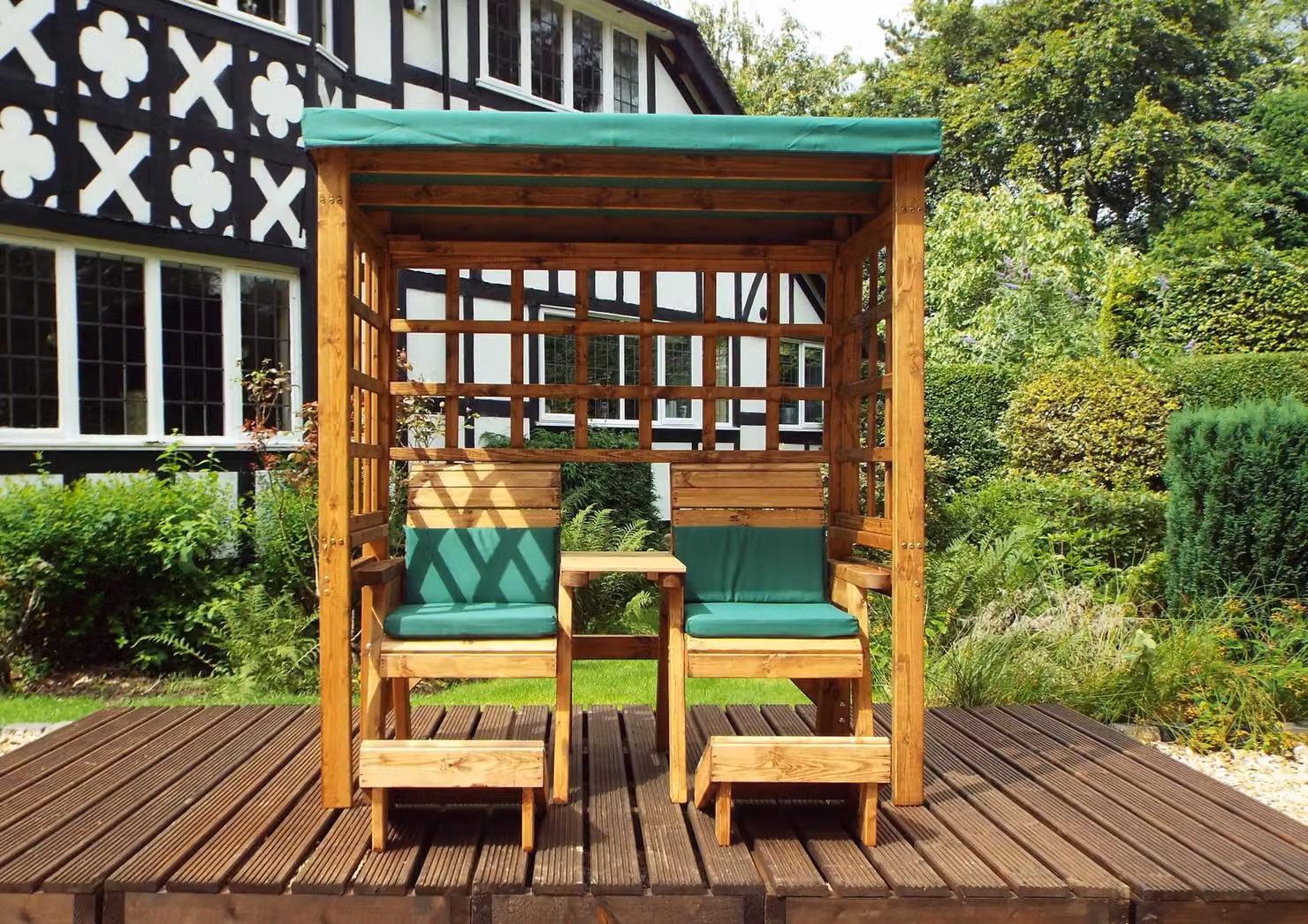 Charles Taylor Trading Henley Twin Arbour in Green and Brown Treated Hardwood with Sun Canopy – 2