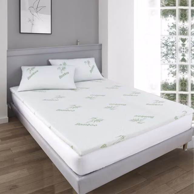 Ezysleep Super Soft Bamboo Memory Foam Mattress Topper, White, Width: 150 cm