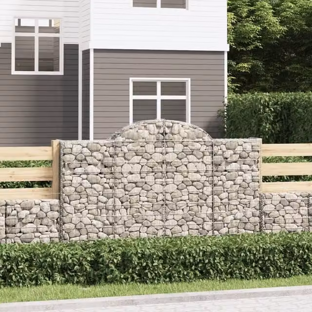 Berkfield Home Arched Gabion Baskets, 3 Piece Set, Silver Galvanised Steel, W: 200 cm, D: 50 cm, H: 120-140 cm