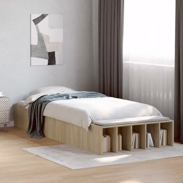 Berkfield Home Modern Bed Frame in Sonoma Oak, Brown, W/D/H: 100 x 200 cm