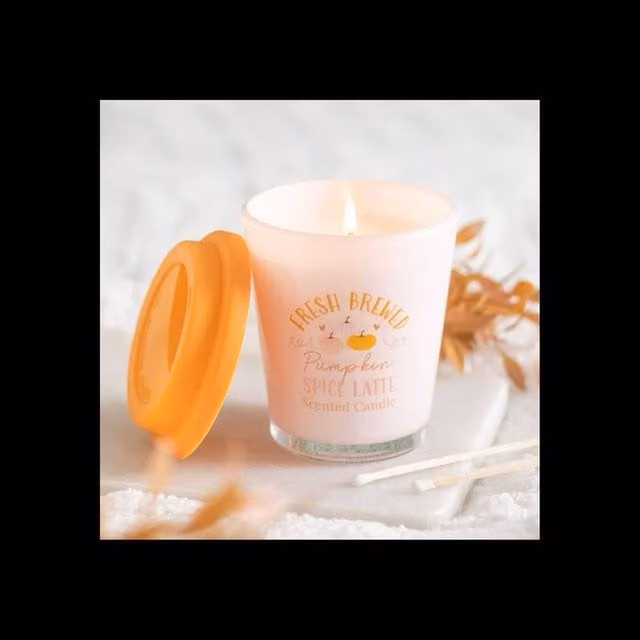 KDMD Fresh Brewed Pumpkin Spice Latte Lidded Glass Candle in White