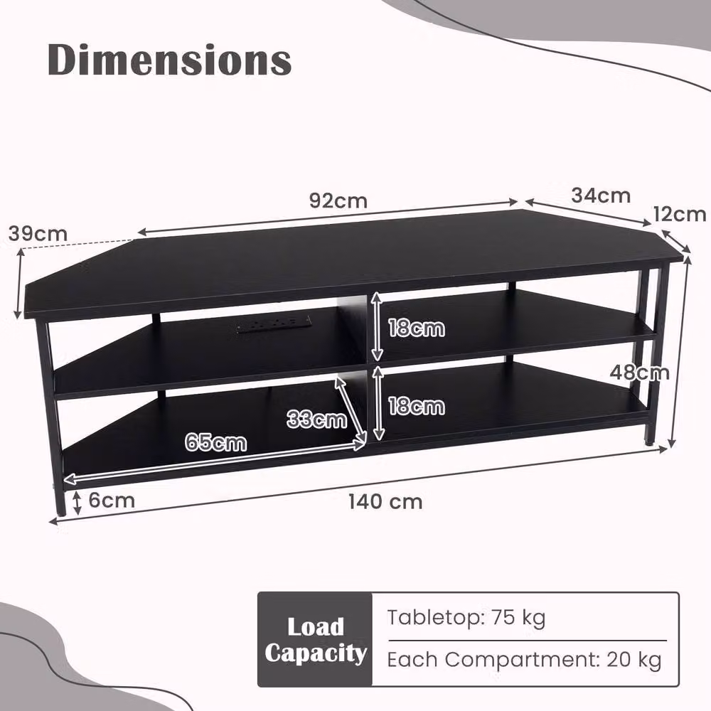 Costway Modern Black Corner Media Entertainment Center TV Stand for TVs up to 139.7 cm – 2