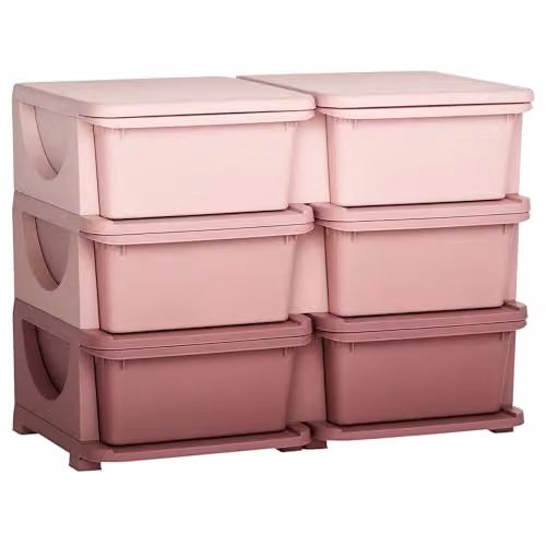 HOMCOM Pink 3 Tier Plastic Kids Toy Storage Organiser Tower