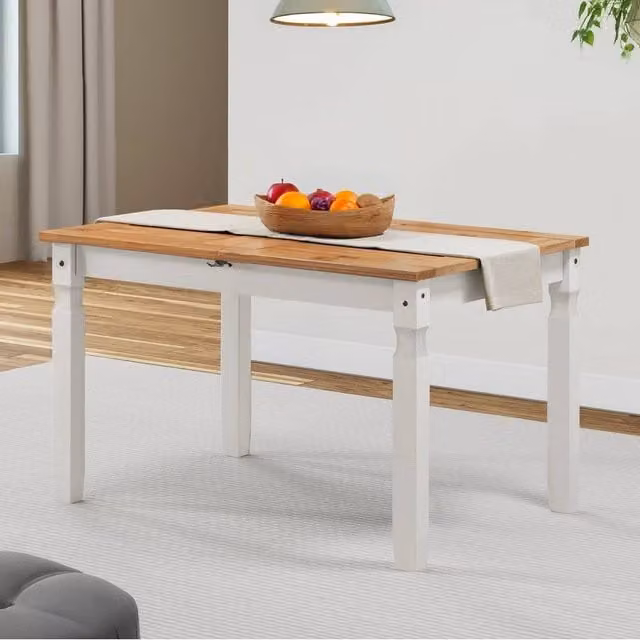 FORGEVIO White Extendable Solid Pine Wood Dining Table