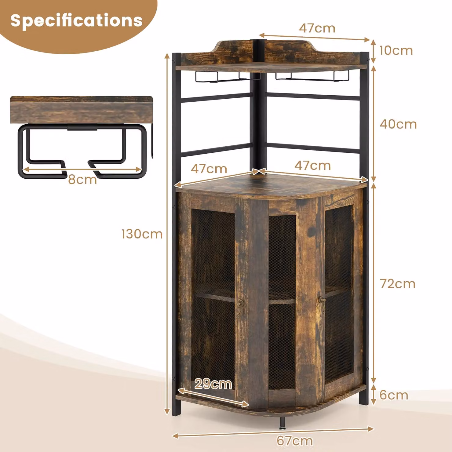 Costway Industrial Corner Bar Cabinet and Wine Buffet in Brown – 4