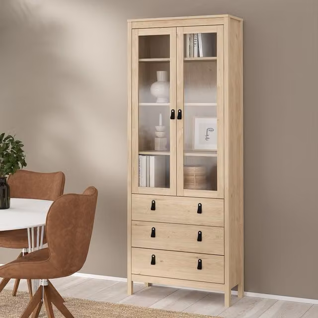 Jackson Hickory Barcelona China Cabinet with 2 Glass Doors and 3 Drawers in Cashmere