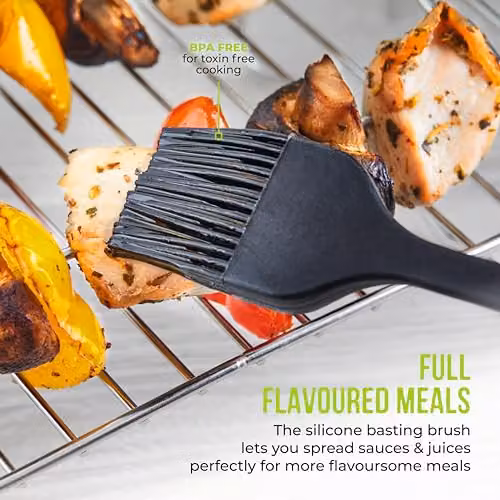 Tower T843096 8-Piece Silicone and Stainless Steel Air Fryer Accessory Set in Black and Silver with Tongs, Skewers, Basting Brush and Roasting Racks – 2