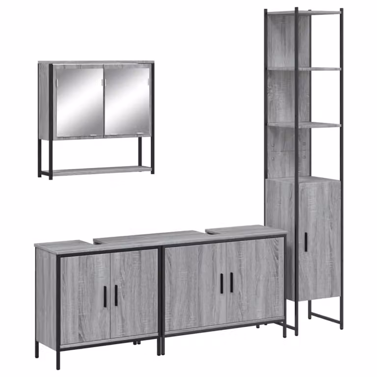Berkfield Home 4 Piece Grey Bathroom Furniture Set with Mirror Cabinet and Vanity Unit