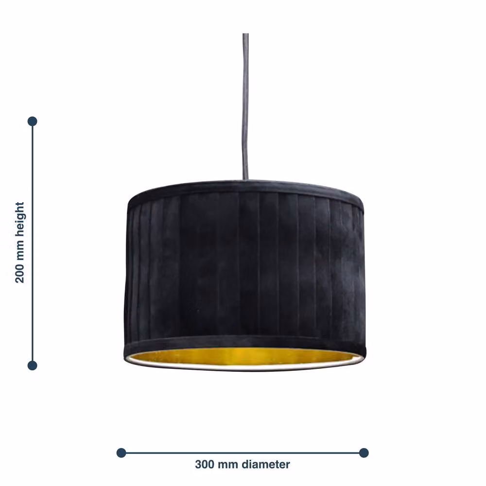 First Choice Lighting Sundance Black Velvet Pleated Round Lamp Shade with Gold Inner, Diameter: 30 cm – 7