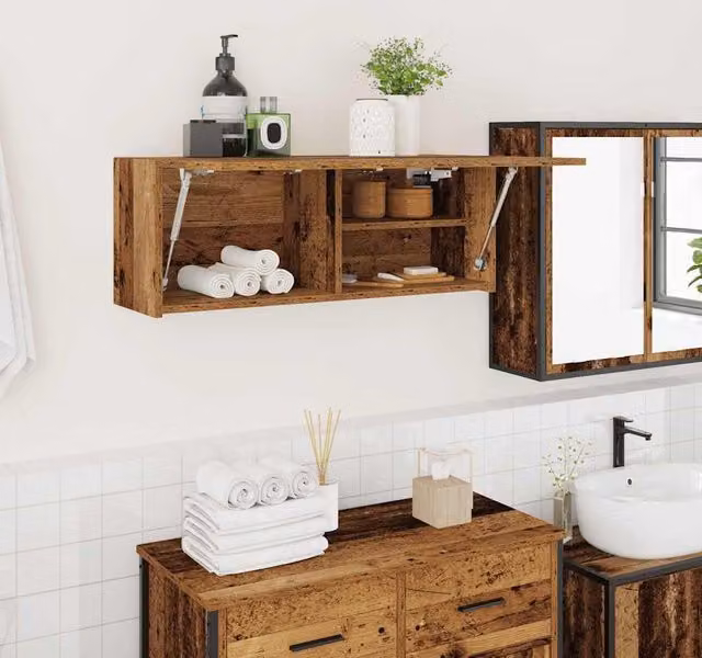 Berkfield Home Old Wood Bathroom Wall Cabinet in Brown, W: 80 cm, D: 25 cm, H: 30 cm