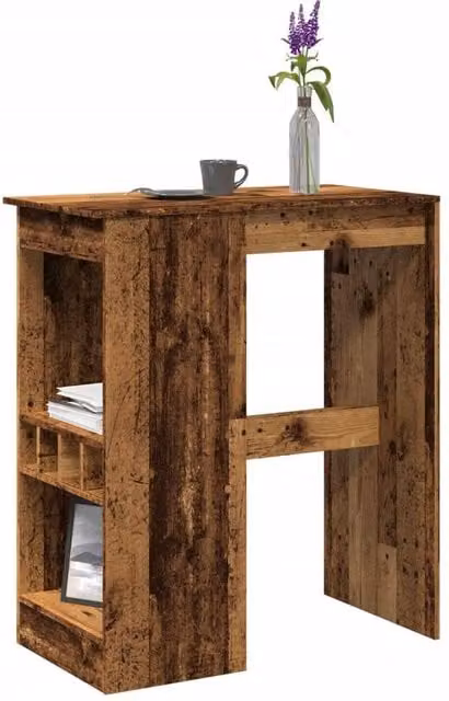 Berkfield Home Bar Table with Racks in Brown Old Wood, W/D/H: 90 x 47.5 x 103.5 cm – 1