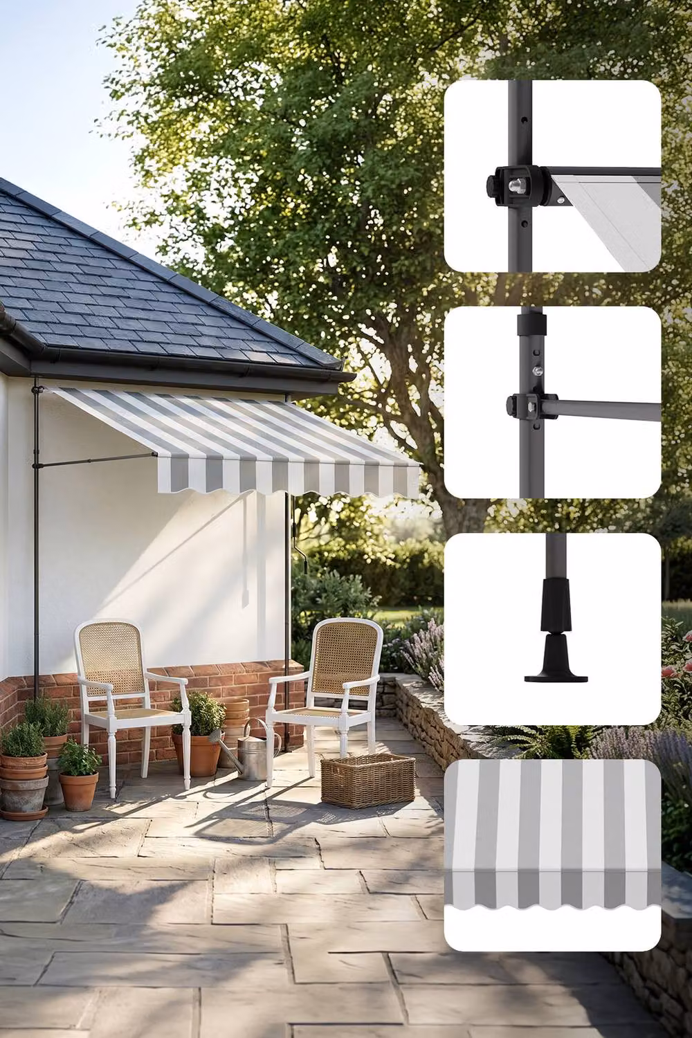 Living and Home Manual Retractable Outdoor Patio Awning with Hand Crank in Grey, W: 238 cm x D: 150 cm – 3
