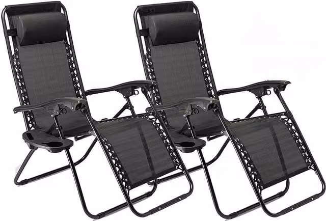 Gr8 Garden Set of 2 Zero Gravity Reclining Garden Chairs in Black with Textilene Fabric and Metal Frame
