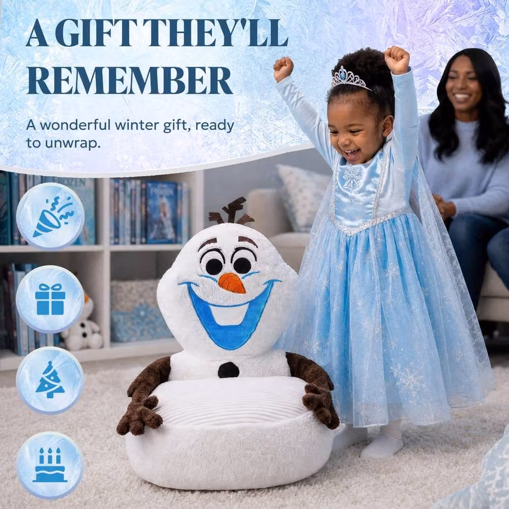 Disney Olaf Kids Plush Sofa Chair, White Upholstered Toddler Armchair with Back Support and Armrests – 4
