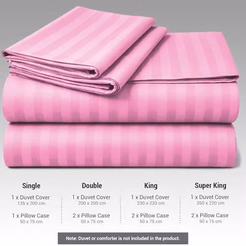 Pamposh Pink Satin Stripe King Size Duvet Cover and Pillowcase Set, Pack of 2, Microfibre, W/D/H: 180 x 200 cm – 2