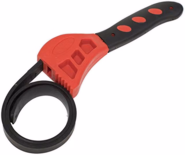 Loops 150mm Adjustable Strap Wrench with Soft Grip Handle in Red and Multicolour for Oil Filter Removal