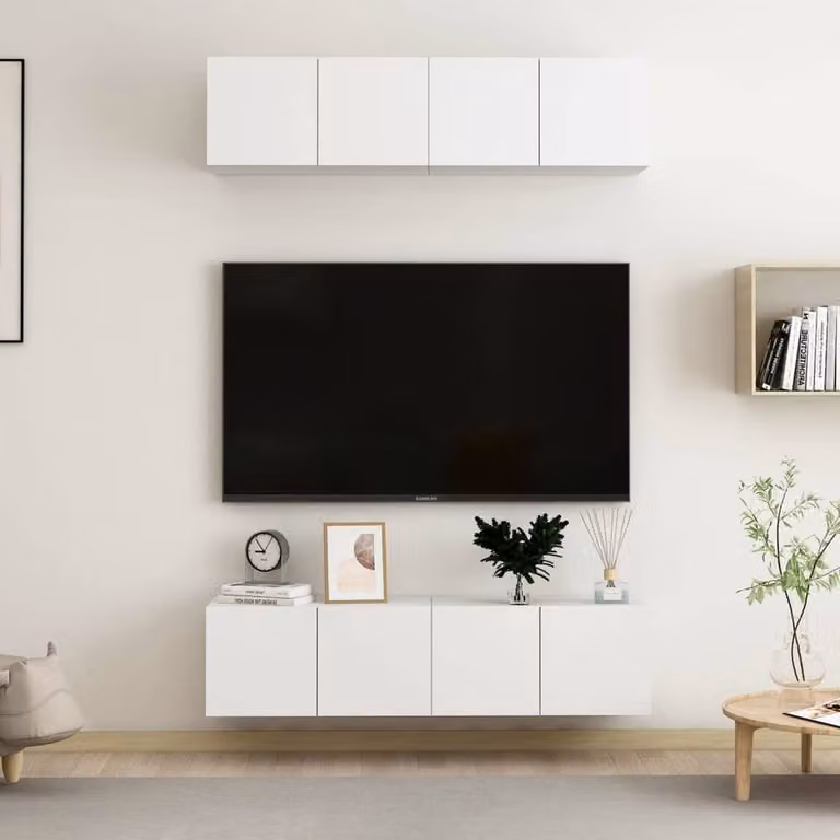 Berkfield Home 4-Piece White TV Cabinet Set in Engineered Wood, W/D/H: 60 x 30 x 30 cm
