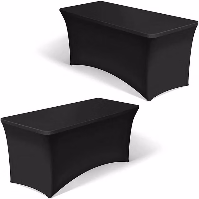 VOGREX Black Rectangular Spandex Stretch Trestle Table Cover – 1