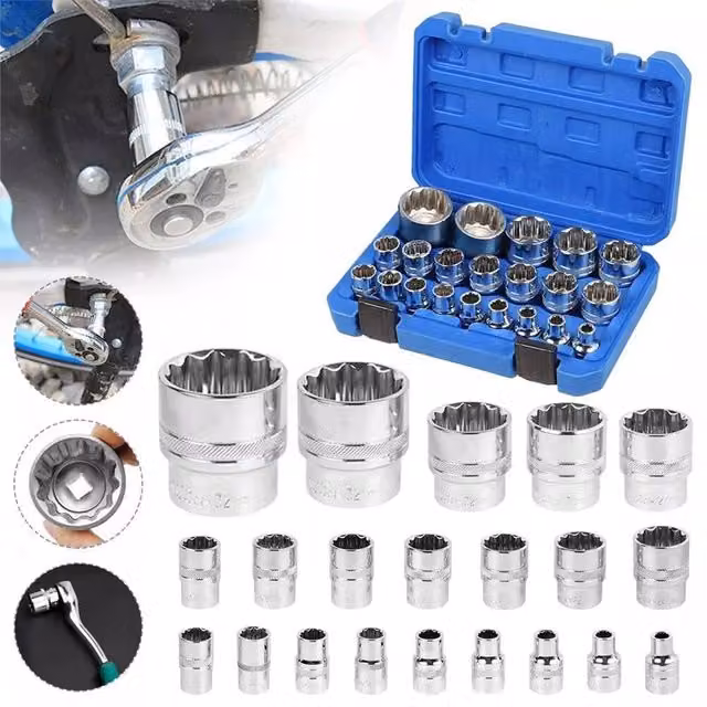 Nordara 21-Piece 1/2 Inch Universal Spline Socket Set, 12-Point Metric 8-36mm, Chrome Vanadium, Silver – 1