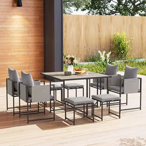 Outsunny 9 Piece 8 Seater Cube Garden Dining Set with Cushions in Dark Grey – 4