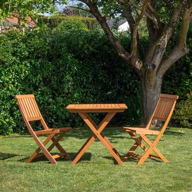 Samuel Alexander Brown Teak Wood Outdoor 2 Person Folding Square Garden Dining Table and Chairs Set