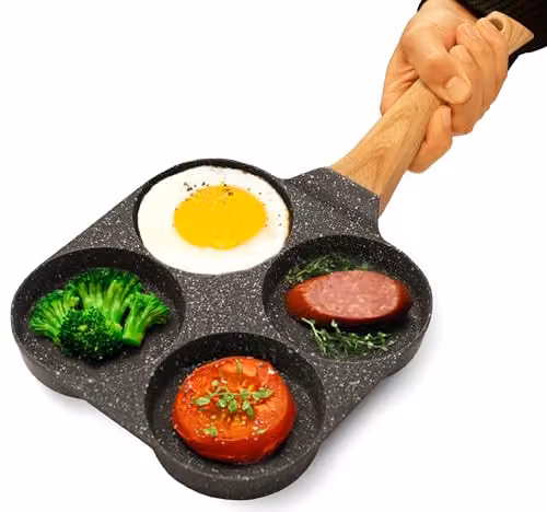 joeji's Kitchen 4 Hole Non-Stick Ceramic Egg and Pancake Frying Pan, Grey