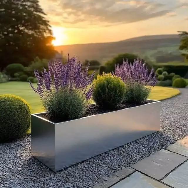 Silver Galvanised Steel Trough Planter Tub, W: 120 cm