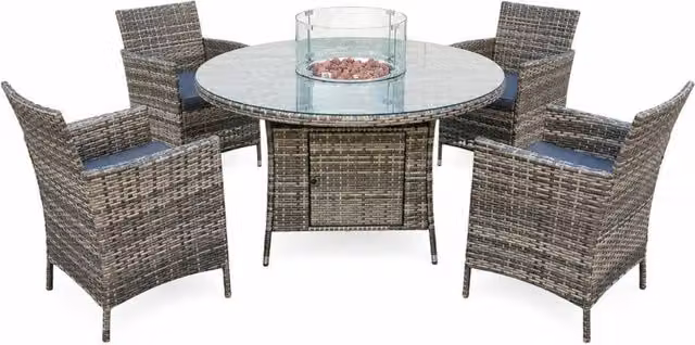 Amazon Basics Outdoor Living Grey Polyrattan Round Dining Set with 4 Chairs – 1