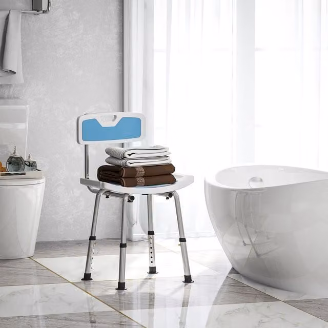 HOMCOM Adjustable Shower Stool for Elderly and Disabled, Light Blue