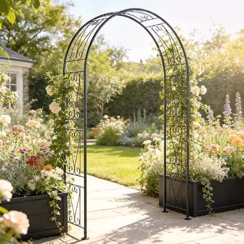 Outsunny Black Metal Garden Rose Arch for Climbing Plants, H 246 x W 155 x D 40 cm – 3