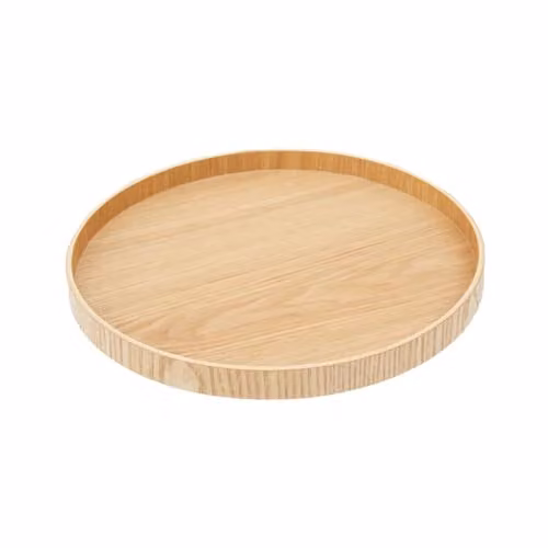 Premier Housewares Round Natural Wood Decorative Tray in Brown and Beige, W/D/H: 27 x 27 x 5.08 cm