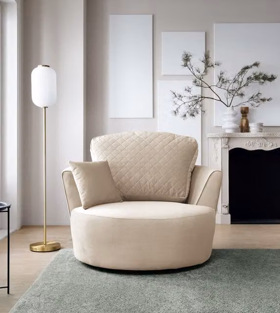 Abakus Direct Chicago Swivel Tub Armchair in Beige Velvet, W/D/H: 115 x 115 x 90 cm