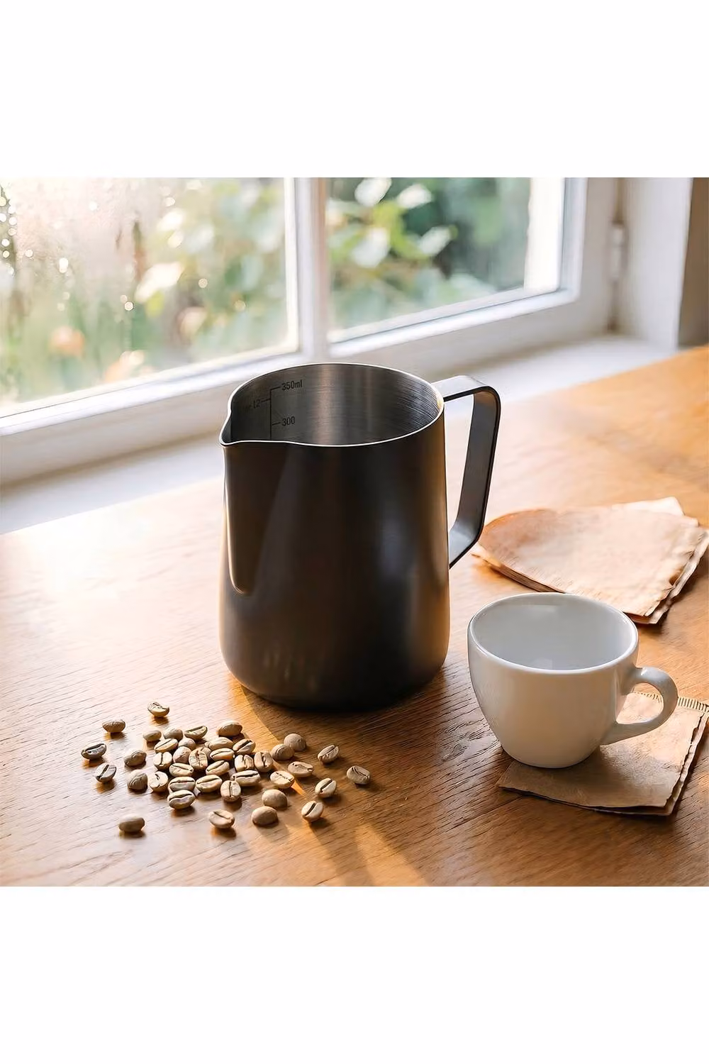 Living and Home 304 Stainless Steel Barista Pitcher with Precision Spout in Black, Small – 2