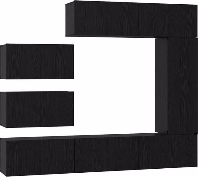 Berkfield Home Modern Wall-Mounted TV Cabinet Set in Black with Hinged Doors and Internal Shelves – 1