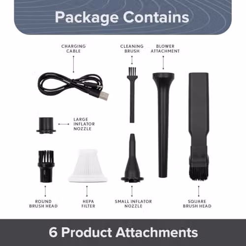 Quest Handheld Car Vacuum and Blower with 6 Attachments, 12000Pa High Power Suction, HEPA Nano Filter and USB Charging in Grey and Black – 8