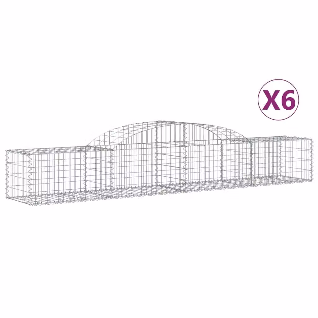Berkfield Home Arched Gabion Baskets, 6 Piece Set, Silver Galvanised Steel, W: 300 cm, D: 50 cm, H: 40-60 cm – 2