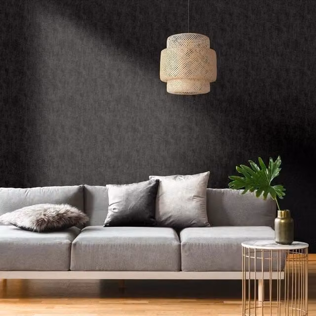 Havendro Black Metallic Linen Texture Wallpaper Roll – 1