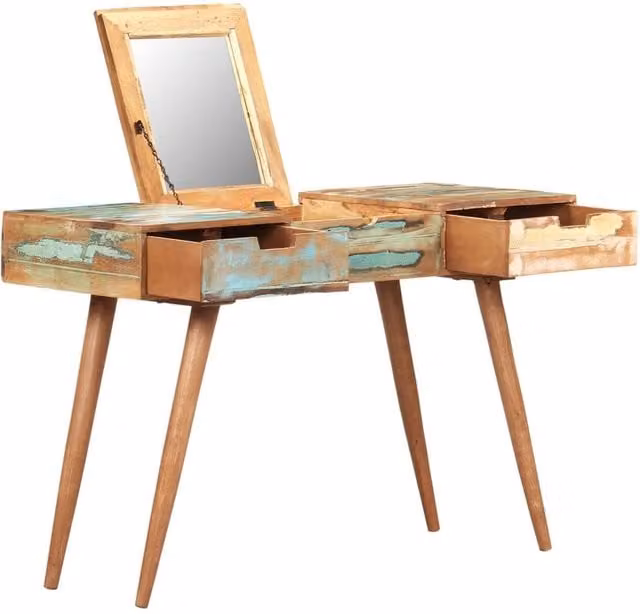 Berkfield Home Rustic Solid Reclaimed Wood Dressing Table with Mirror in Brown, W/D/H: 112 x 45 x 76 cm – 1