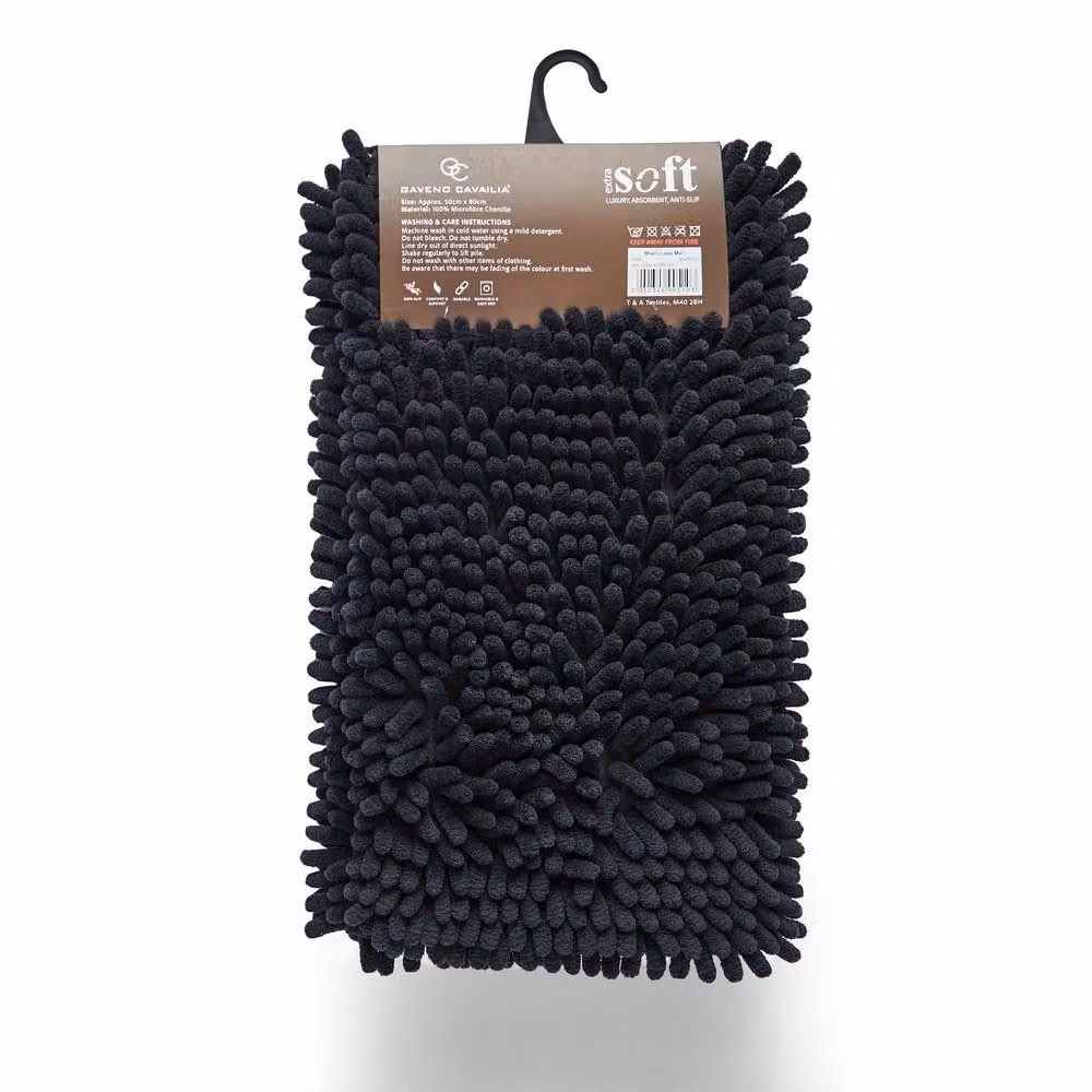GAVENO CAVAILIA Black Chenille Microfibre Bath Mat, W/D: 50 x 80 cm – 2
