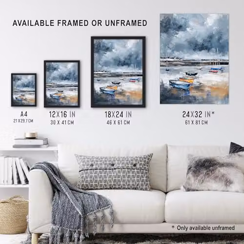 Artery8 Fishing Boats Yorkshire Coast Beach Framed Wall Art Print, Multicolour, W: 23.4 cm, H: 32.3 cm – 3