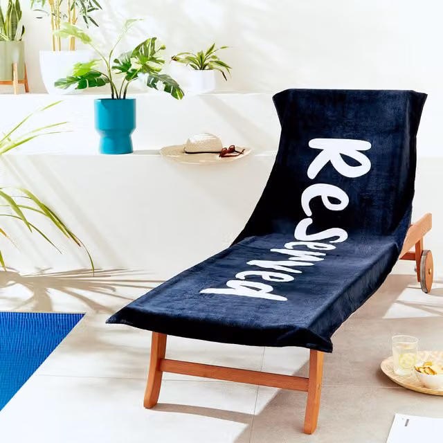 Catherine Lansfield Reserved Black Cotton Sun Lounger Towel W: 78 cm, L: 200 cm