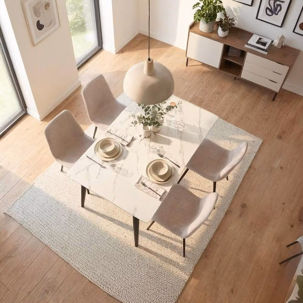 FWStyle Nova Beige Sintered Stone Marble Effect Fixed Dining Table, W: 110 cm, D: 60 cm – 2