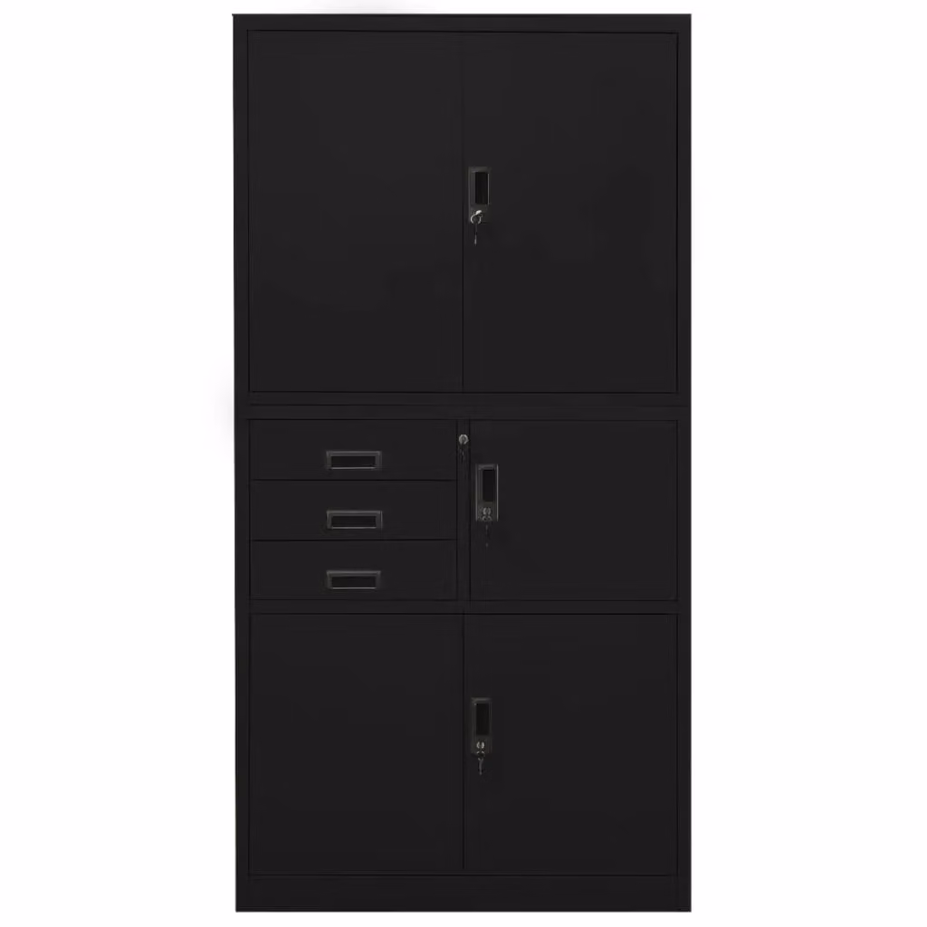 Berkfield Modern Home Office Steel Cabinet in Black, W/D/H: 90 x 40 x 180 cm – 2