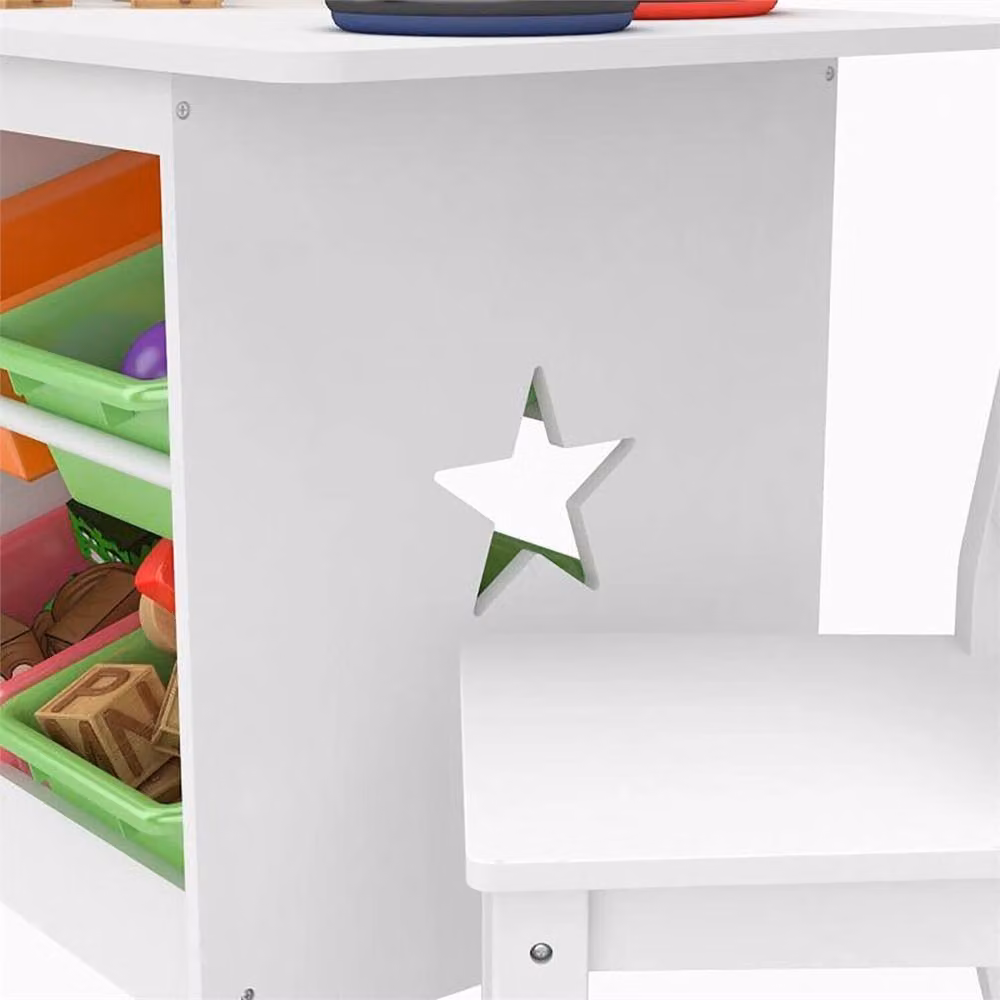 Nordara White Wooden Kids Table and Chairs Set with Storage for Nursery or Bedroom – 2