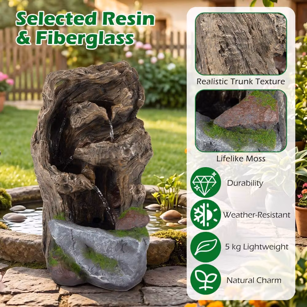 Gymax Tabletop Cascading Rock Waterfall LED Outdoor Water Fountain in Brown, W/D/H: 26.0 x 28.0 x 53.0 cm – 5