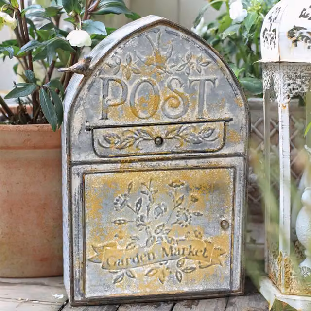 All Chic Rustic Weathered Metal Wall Letter Box in Grey